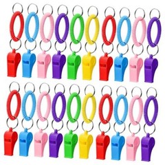 30 Pcs Sport Whistle with Bracelet, 6 Colors Loud Plastic Whistles with