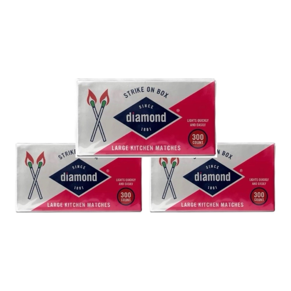 Diamond Large Kitchen Matches Strike On Box Wood 300 Count 3 Pack