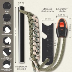 Survival Fire Starter, 4 Inch Ferro Rod, Flint Fire Starters for Hiking and 1