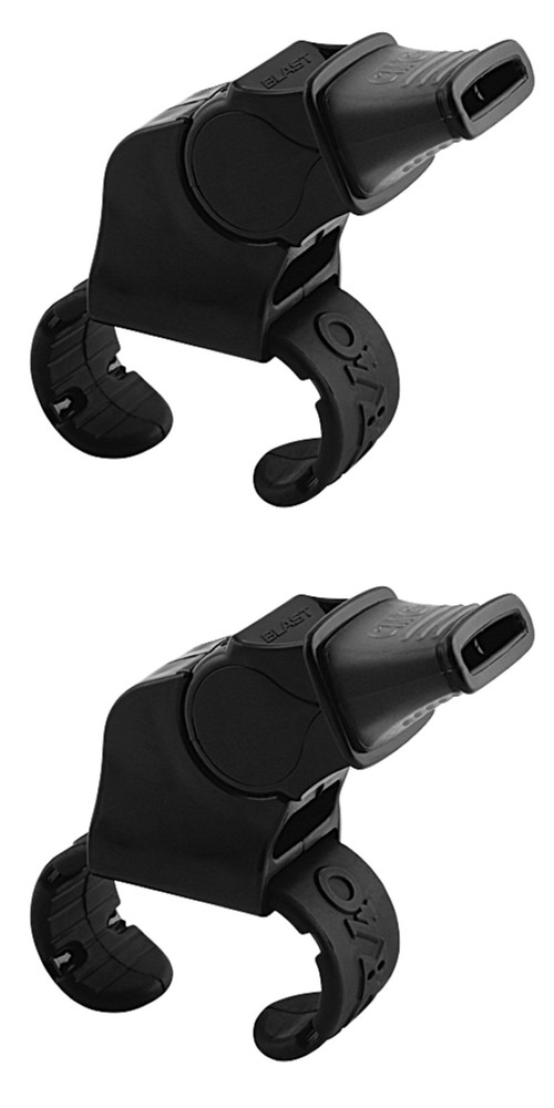 Fox 40 Sonik Blast CMG 3-Chamber Pealess Whistle w/ Fingergrip, Black (2-Pack)