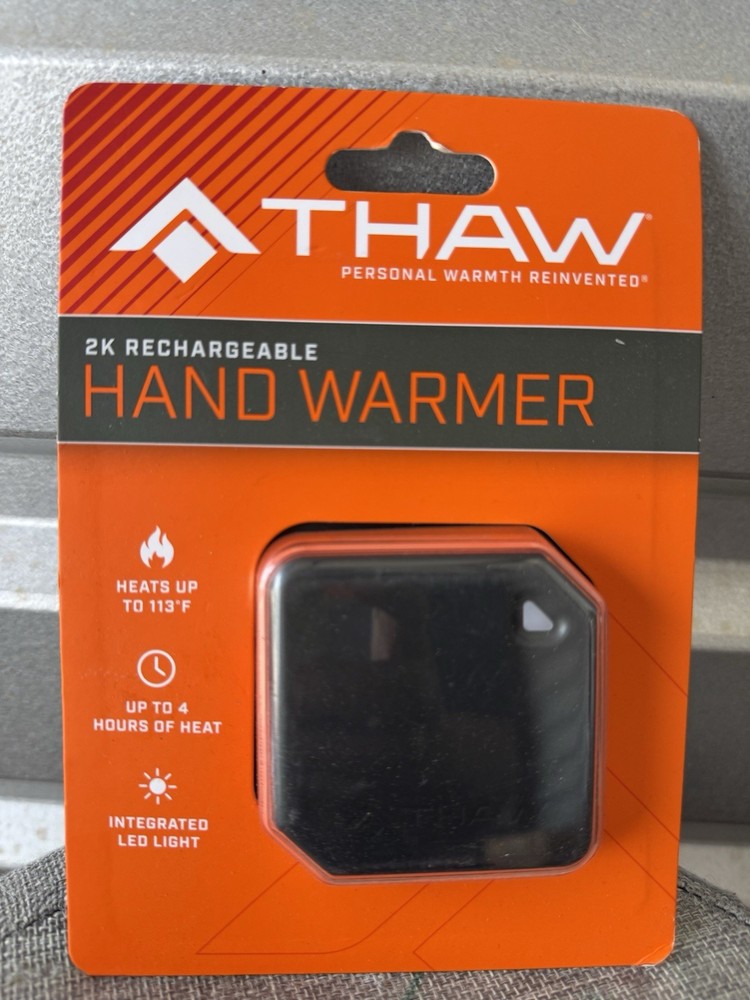 THAW 2K Rechargeable Hand Warmer, Double-Sided Heating, LED Light, 4H, 104-113°F