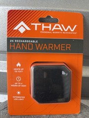 THAW 2K Rechargeable Hand Warmer, Double-Sided Heating, LED Light, 4H, 104-113°F