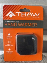 THAW 2K Rechargeable Hand Warmer, Double-Sided Heating, LED Light, 4H, 104-113°F