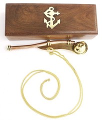 Nautical Solid Brass & Copper Boatswain 5″ Whistle Chain with Rosewood a