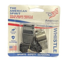 🔥American Whistle Solid Brass Sports Whistle Nickel Finish SafeT-Tip Lanyard🔥
