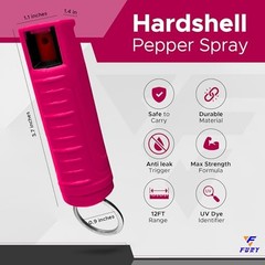 Hardshell Pepper Spray – 12Ft Range, Max Strength, UV Dye Identifier, Pink