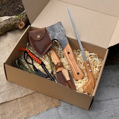 6pc All in One Camping Gear Set 9.84» Axe 9» Bushcraft Knife Saw Ferro Rod