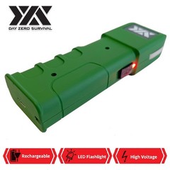 DZS Green Stun Gun Heavy Duty Rechargeable with LED Flashlight w/ Cover