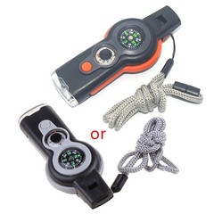 Multifunction 7 in1 Outdoor Survival Whistle Keychain with Compass Magnifier