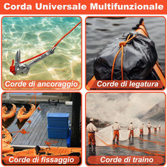 Corda Galleggiante Multifunzione Paracord 10M Ø 8Mm Corda Di Sopravvivenza Con M