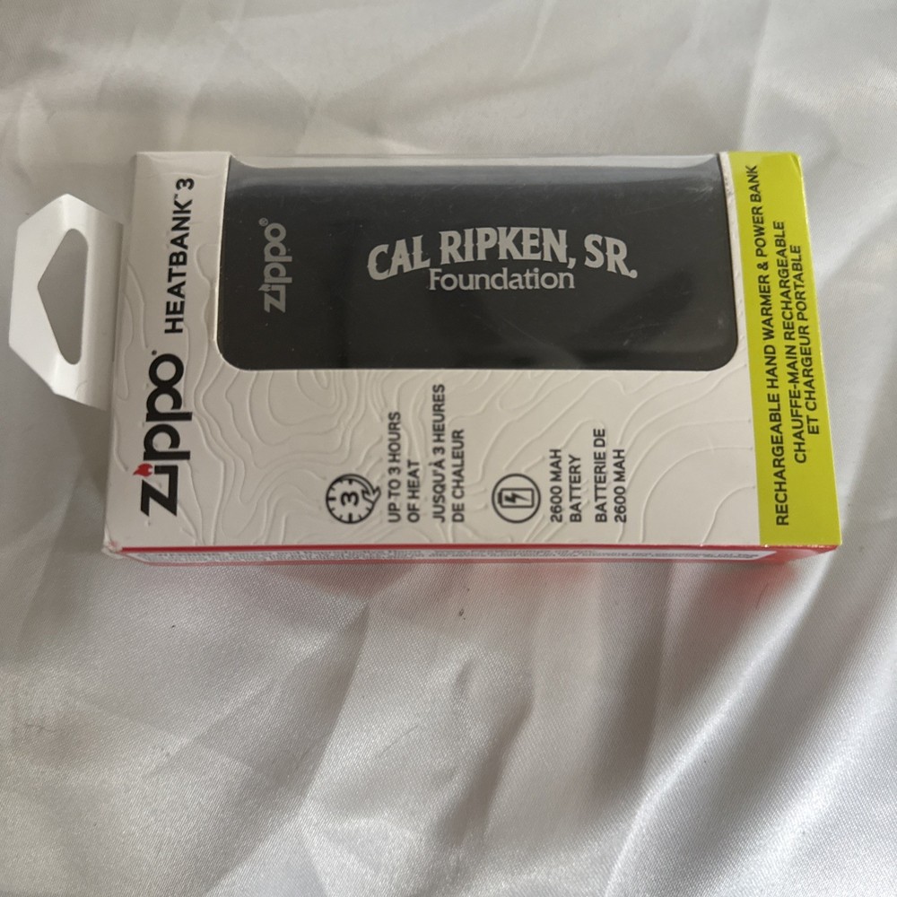 Zippo Black HeatBank 3 Rechargeable Hand Warmer Power Bank Cal Ripken Foundation