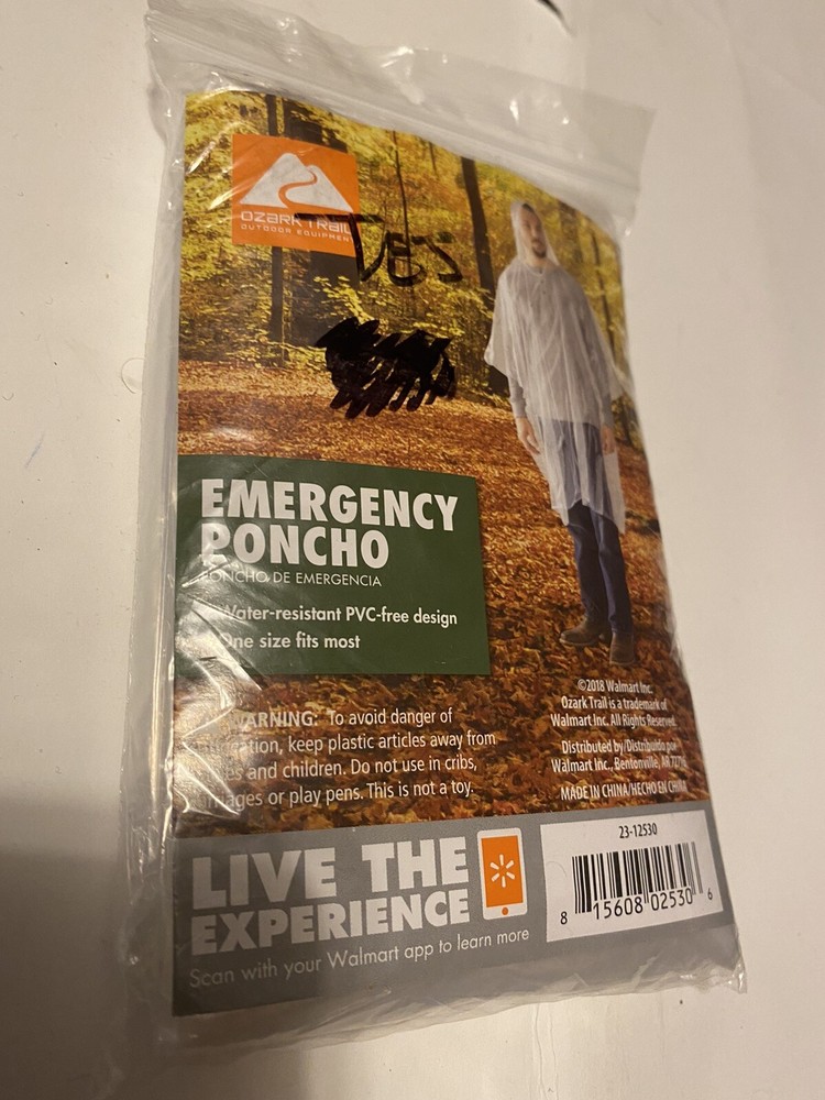 Emergency Hooded Rain Poncho Raincoat Reusable Unisex One Size Fits Most Poncho