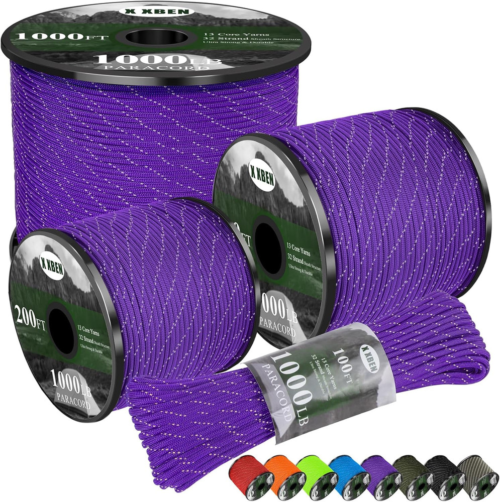 Paracord Reflective 1000Lb, 50/100/200/500/1000Ft 4Mm, 13 Strand Parachute Spool