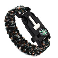 Survival Paracord 550 Bracelet Wristband Flint Fire Starter Compass Whistle Kit