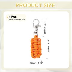 Reflective Paracord Zipper Pull, 80 mm Length for Backpack (4 Pack, Orange)