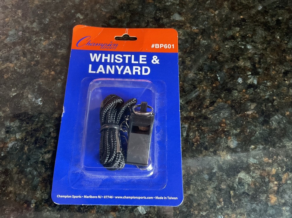 Champion Sport Black Plastic Whistle and Lanyard – BP601