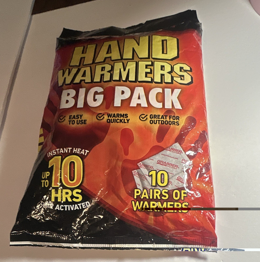 Grabber Disposable Hand Warmers 10 Pairs Air Activated Up to 10 Hrs 135°F