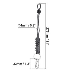11″ Paracord KeyChain with Clasps Adjustable Braided Lanyard Gray
