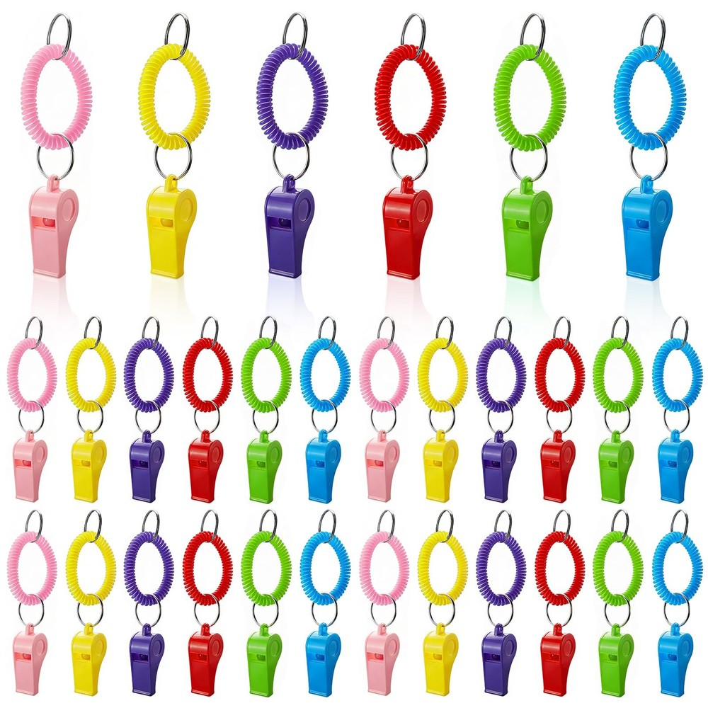 30 Pack Sport Whistles with Bracelet, Bulk Whistle Keychain with Stretchable …