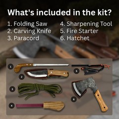 6pc All in One Camping Gear Set 9.84» Axe 9» Bushcraft Knife Saw Ferro Rod