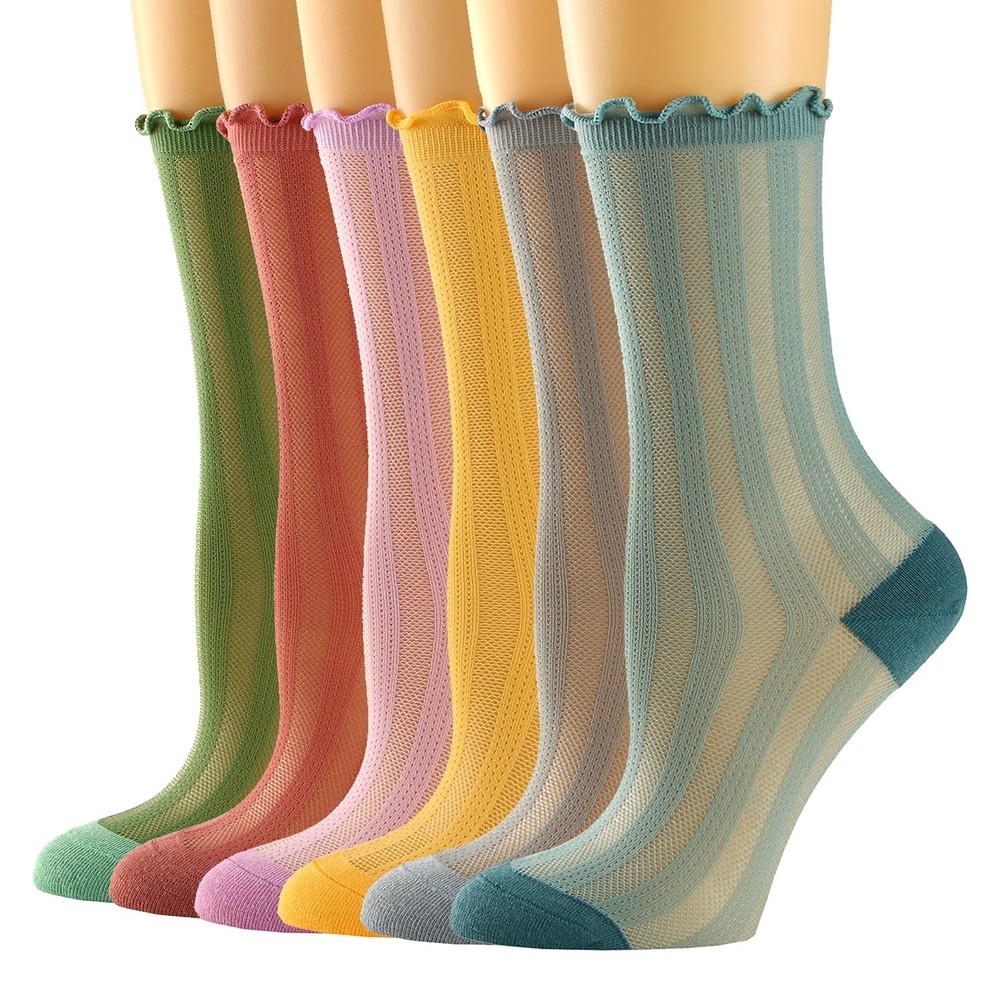 Mcool Mary Women’s Mesh Socks,Ruffle 5-9, Blue/Gray/Yellow/Pink/Red/Green