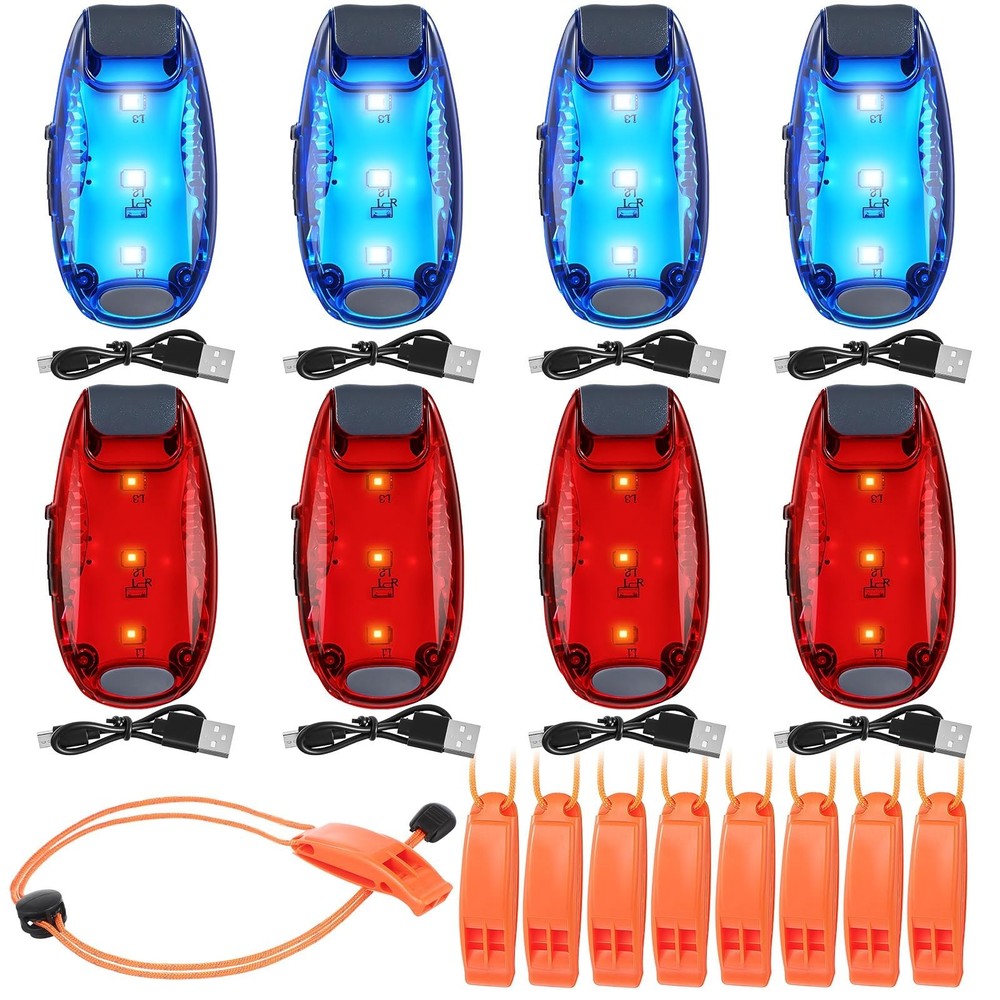 16 Pcs Waterproof LED Kayak Lights – USB Rechargeable Red & Blue Strobe + 8 Whis