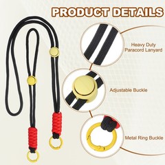 1Set Heavy Duty Paracord Keychain Lanyard for Keys , Black/Yellow/Red
