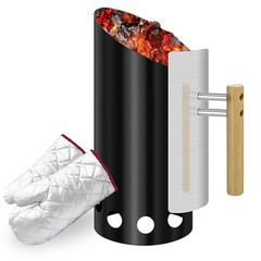 Color Box Charcoal Chimney Starter with BBQ Gloves Double Enameled BBQ Starte…
