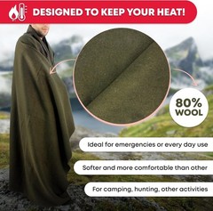 Durable Olive Green Wool Blanket 66″ x 90″ – Perfect Emergency & Camping Gear