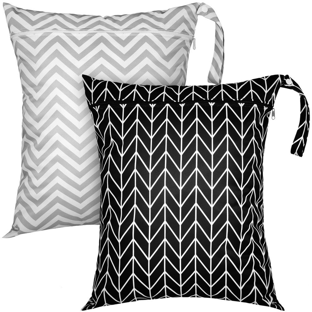 Shappy 2 Pack Large Travel Laundry Bags, Wet Stripe Style, Black, Gray
