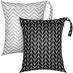 Shappy 2 Pack Large Travel Laundry Bags, Wet Stripe Style, Black, Gray