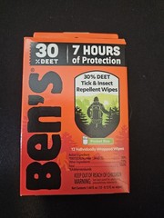 Ben’s Tick & Insect Repellent 30% Deet Camping Survival Wipes – 12 Per Package