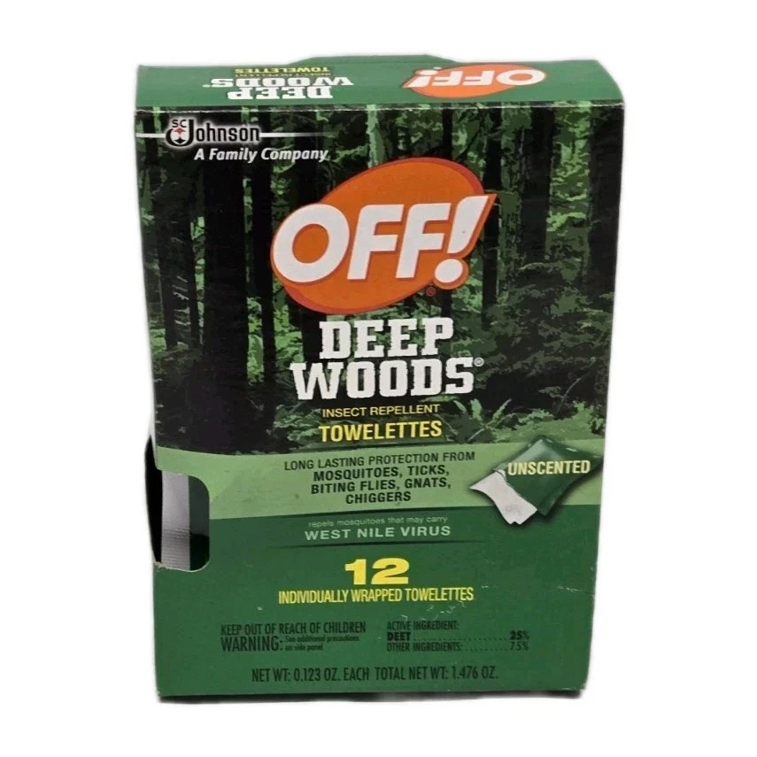 New OFF! Deep Woods Insect Repellent Towelettes w/Deet, 12 Individual Wipes Rare