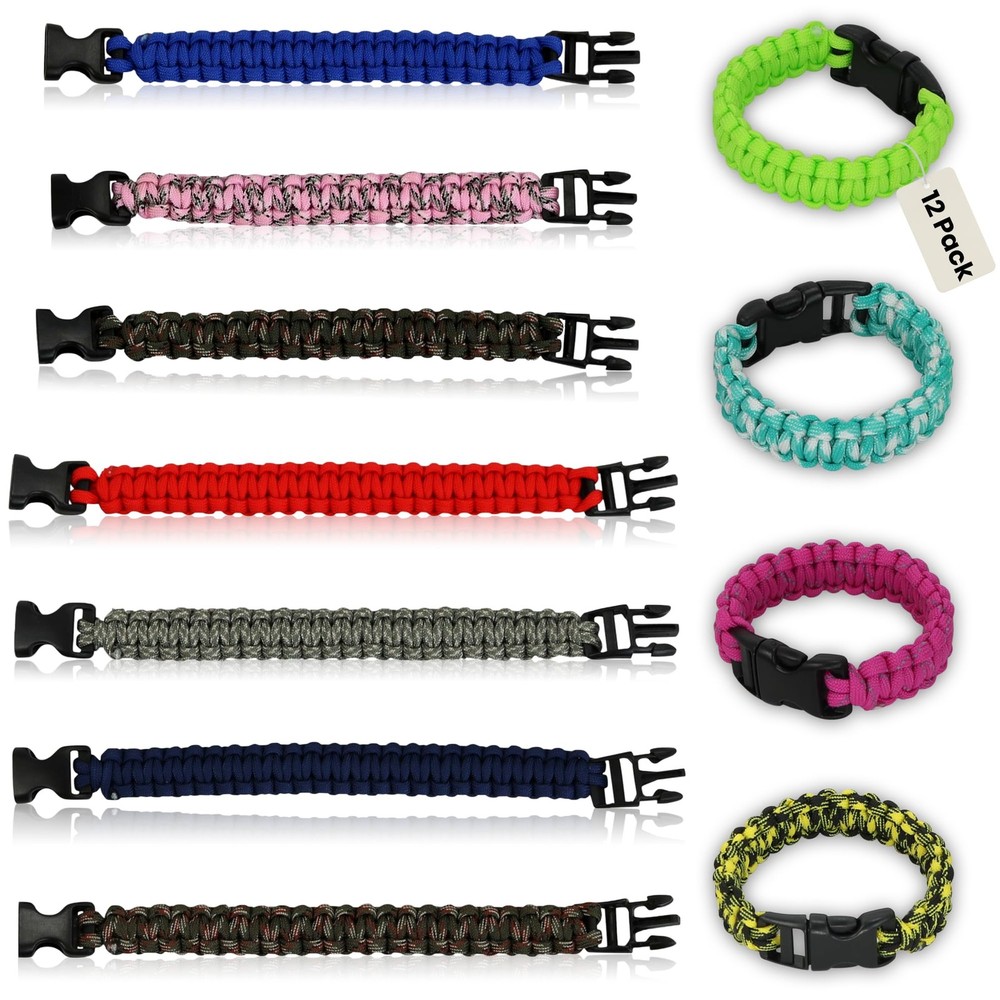 12-Pack Paracord Survival Bracelets Quick-Release Clip