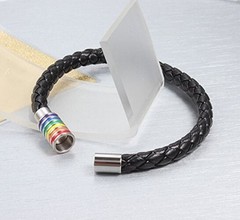 Titanium Stainless Steel Rainbow LGBT Pride 2 Pack (7.48″ Lesbian/Female))