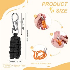Paracord Zipper Pull, Polyester Zipper Pulls Replacement 5 Pcs & Black
