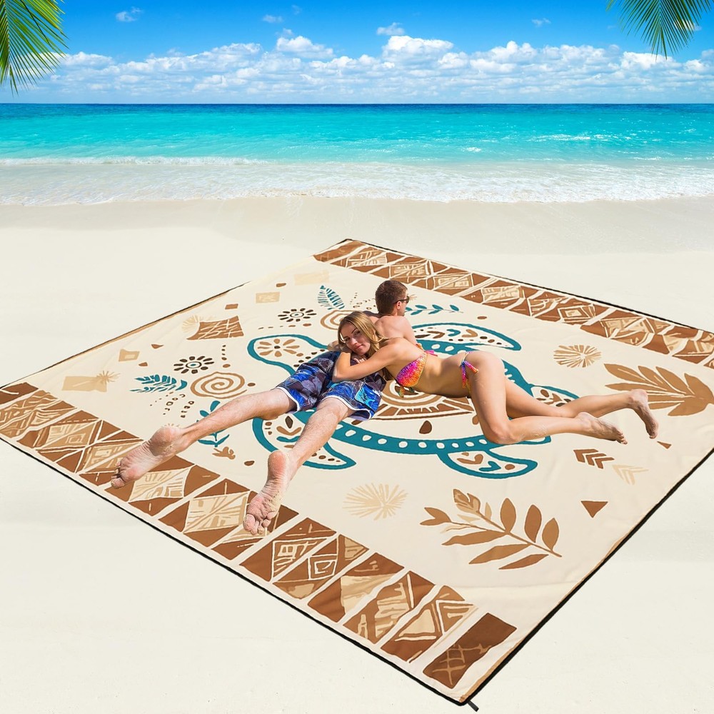Beach Blanket Waterproof Sandproof Beach Mat 79″ X 83″/10’x9’for 2-8 Adults