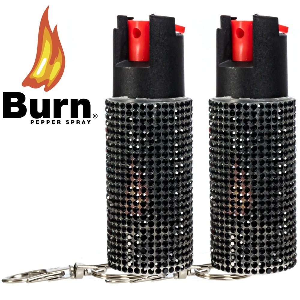 2 Pack Burn Pepper Spray 1/2oz Self Defense in Fashionable Keychain Case Black