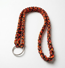Orange/Black Paracord Keychain Lanyard w/ Carabiner Clip & Metal Key Ring