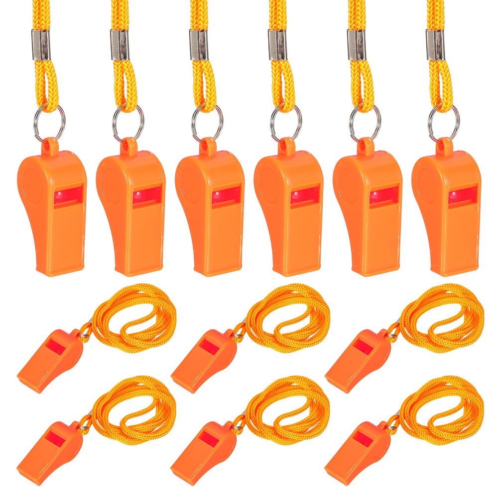 Plastic Whistles with Lanyard, 12 Pcs&Orange-Fitting for (Coaches/Referee)