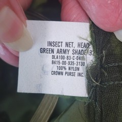Vintage US Military Insect Head Net Green Army Shade 3 Nylon Size 59 NSN 8415