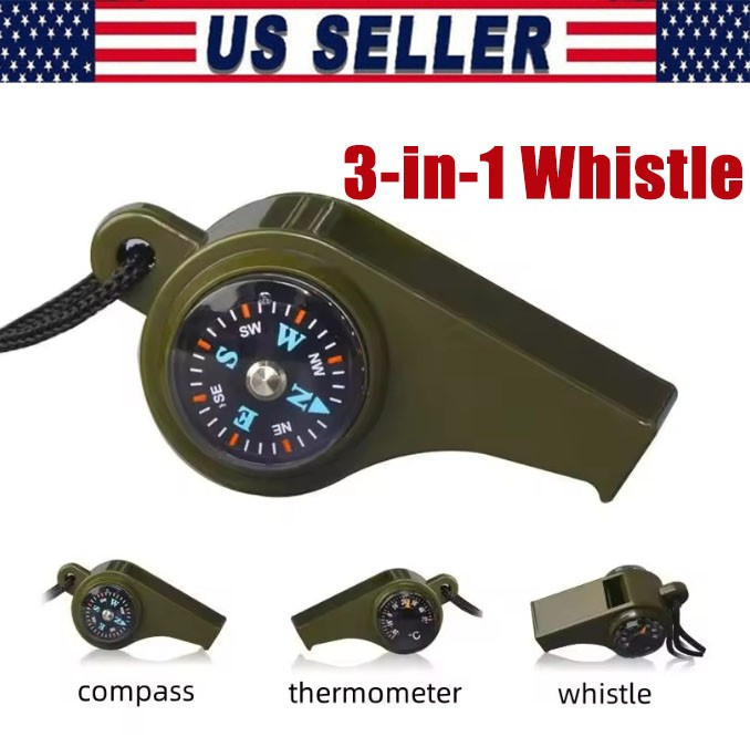 3X Very Loud Keychain Whistle With Compass for Outdoor Sports, Hiking, Camping