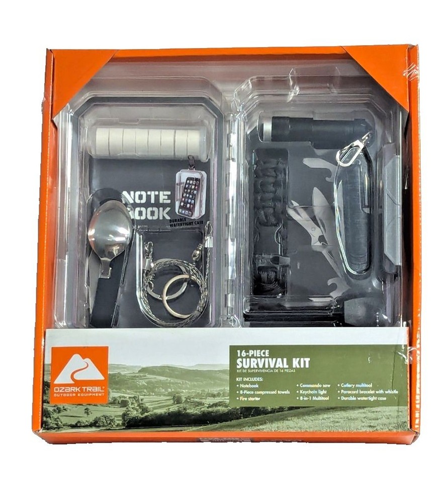 Ozark Trail 16-pc Survival Kit Case Camping Hiking Emergency Multitool Gift NEW