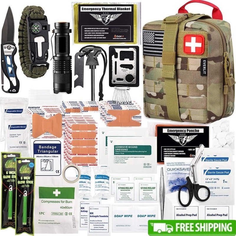 250 PCS First Aid Survival Kit Emergency Gear Outdoor Adventure Essential Tools