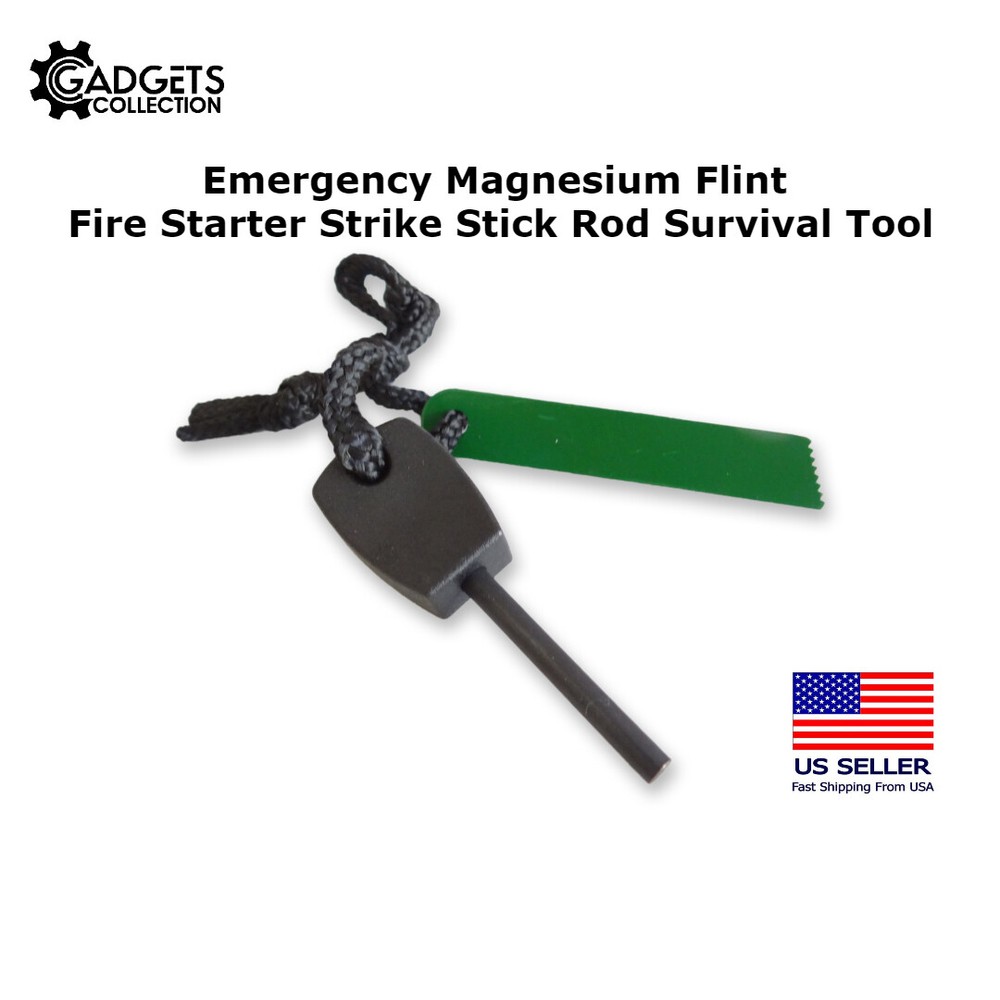 Emergency Fire Starter Magnesium Flint Stick Lanyard Striker Survival Lighter