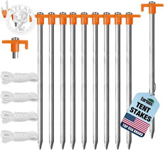 Eurmax USA 10-Pack Secure Protection Galvanized Tent Stakes,Rust-Proof Steel Can