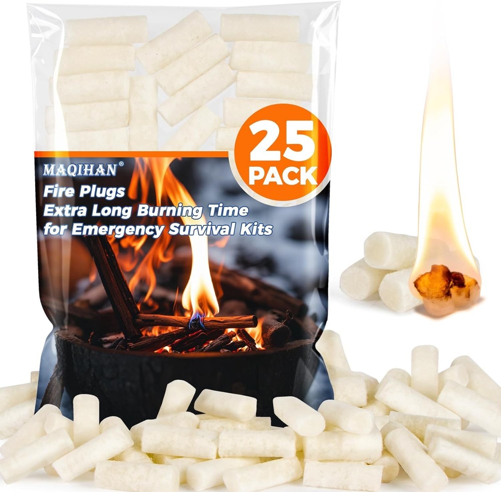 “MAQIHAN 25 Pack Fire Starter Plugs Survival Fire Starters for Campfire BBQ Fi