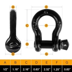 1/2″ D Ring Shackle,Bow Shackle with Screw Pin Clevis, 2 ton Working Load
