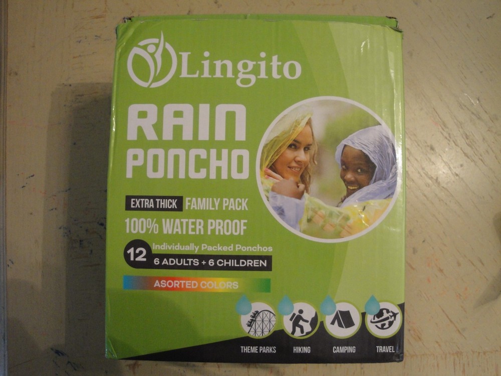 Lingito Rain Ponchos Family Pack | Emergency Raincoat Drawstring of 12 Ct #J53