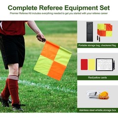 Soccer Referee Kit: Checkered Flags, Red Yellow Cards, Whistles & Storage Bag